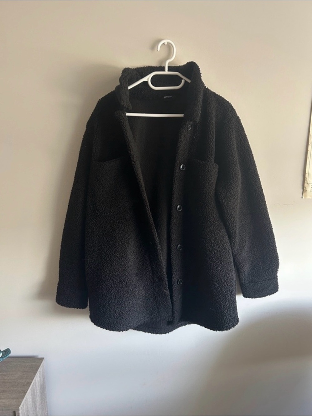 Black Sherpa Button-Up Jacket - Women small